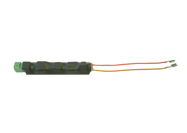 Märklin 74041 suppression circuit board with red and brown leads and C-track terminal connections.