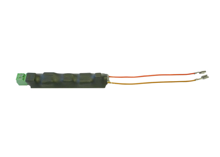 Märklin 74041 suppression circuit board with red and brown leads and C-track terminal connections.