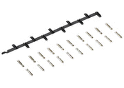 Märklin 8954 set showing the strip of insulated joiners and twenty separate metal rail joiners.