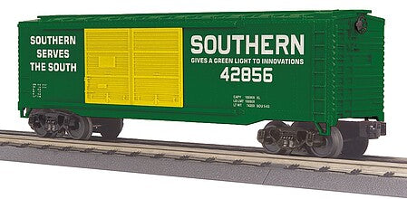 MTH RailKing 30-71223 Southern 42856 green and yellow double door box car.