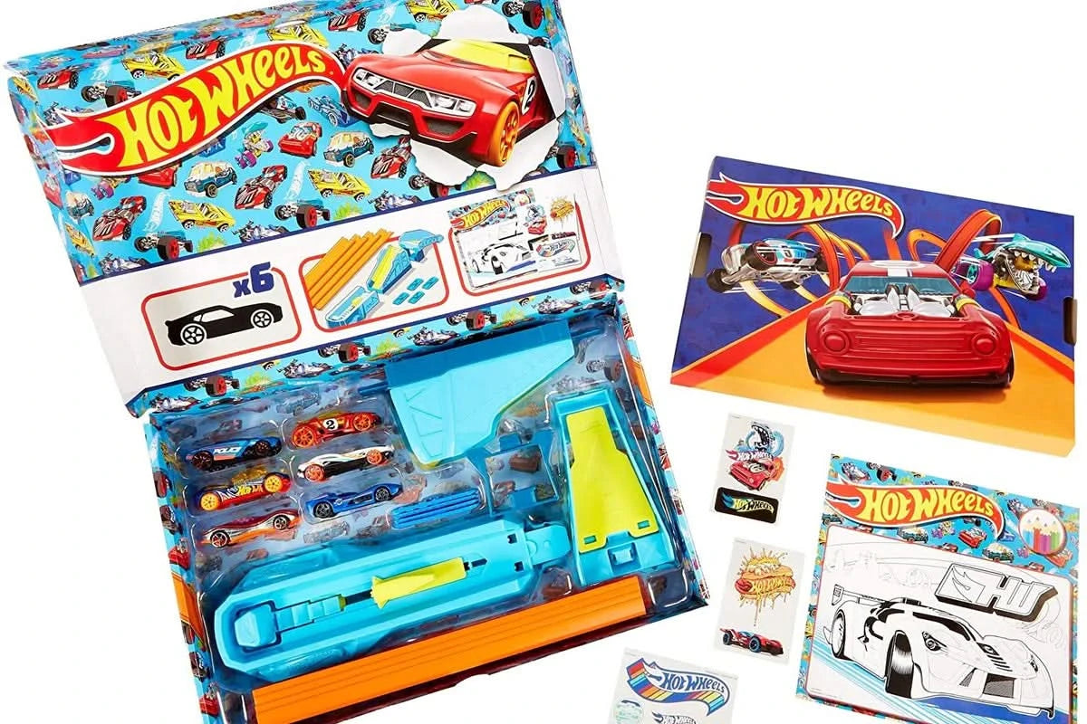 Hot Wheels Adventure Box Club showcasing satin-finish cars, rubber tires, and surprise accessories