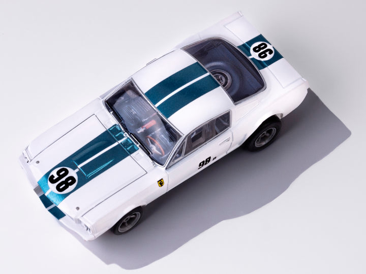 AFX 1965 Shelby Mustang GT350R Ken Miles White/Blue HO Slot Car — official AFX product view 1