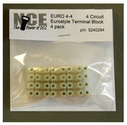 NCE Euro4-4 labeled retail package containing four four-circuit Eurostyle terminal strips