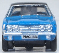 Oxford NCOR3005 Ford Cortina MkIII, Electric Monza Blue/Black, 1:148 scale, front view