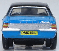 Oxford NCOR3005 Ford Cortina MkIII, Electric Monza Blue/Black, 1:148 scale, rear view