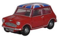 Oxford NMN001 Austin Mini, Tartan Red/Union Jack, 1:148 scale, front three-quarter view
