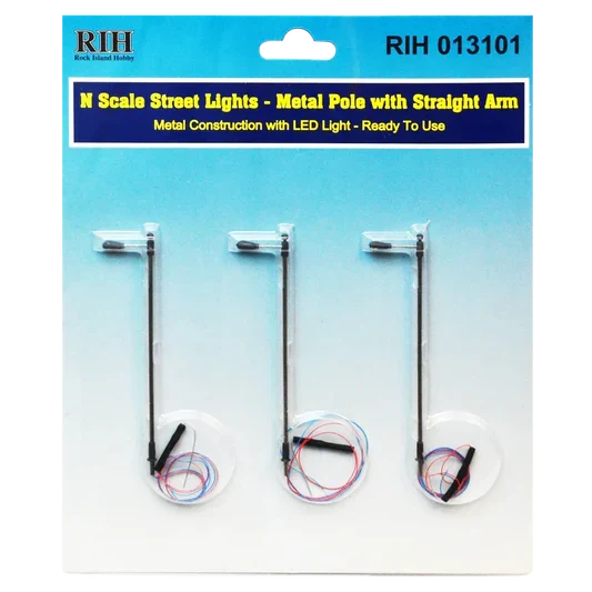 Rock Island Hobby RIH013101 N Scale Streetlights metal pole with straight arm — exact Rock Island Hobby product image