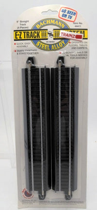 Bachmann HO Scale E-Z Track 9-Inch Straight Steel Alloy 4-Pack - product and package