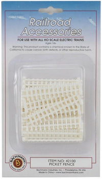 Bachmann HO Scale White Picket Fence 24 Sections - product and package