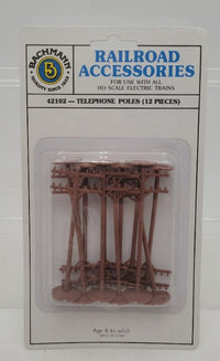 Bachmann HO Scale Telephone Poles 12-Pack - product and package