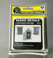 Woodland Scenics D214 Three Outhouses and Man HO Scale Metal Kit– product image 1