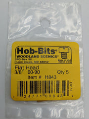 Woodland Scenics H843 00-90 × 3/8 in flat-head brass screws in the labeled five-piece retail package.