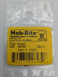 Woodland Scenics H843 00-90 × 3/8 in flat-head brass screws in the labeled five-piece retail package.
