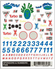 PineCar Sponsors & Numbers Dry Transfers — P306