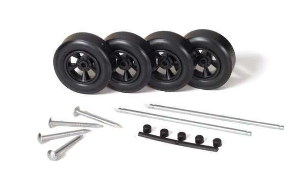 PineCar P347 four racing wheels, two one-piece axles, four nail-type axles and five hubcaps