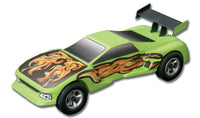 Completed green Furious Racer example with flame decals; P3945 is supplied as an unassembled kit