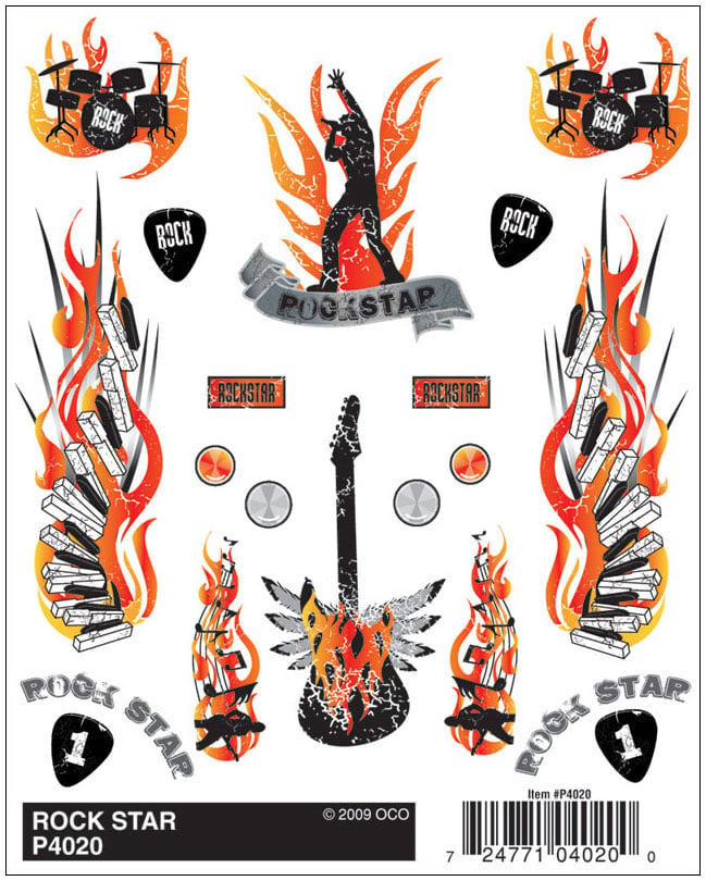 PineCar P4020 Rock Star decal sheet with guitars and flames