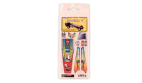 PineCar P475 Track Twister template and stick-on decals in the clear retail package