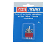 PECO PL-21 toggle switch in its labeled four-pole double-throw retail package