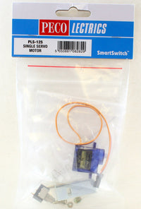 PECO PLS-125 single servo and mounting components in the labeled retail package
