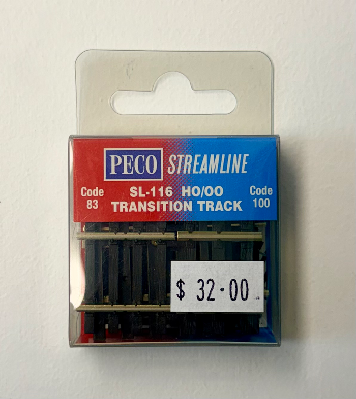 Exact PECO SL-116 HO/OO transition-track package labeled Code 83 and Code 100