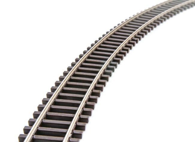 PECO SL-1200 TT:120 wood-sleeper flex track shown curved; box contains 25 lengths