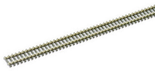 Angled view of PECO SL-300 N Code 80 wood-tie flex track; carton contains 25 lengths
