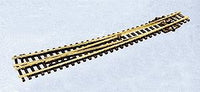 PECO SL-387 left-hand curved Code 80 turnout on a plain background