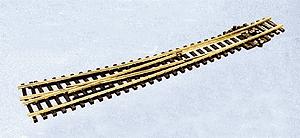PECO SL-387 left-hand curved Code 80 turnout on a plain background