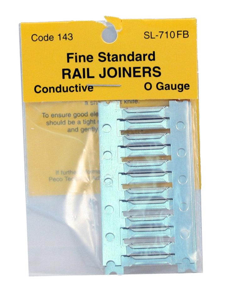 PECO SL-710FB retail package labeled Code 143 conductive O-gauge rail joiners
