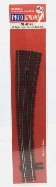 Exact PECO SL-8376 No. 7 right-hand curved turnout package marked Insulfrog