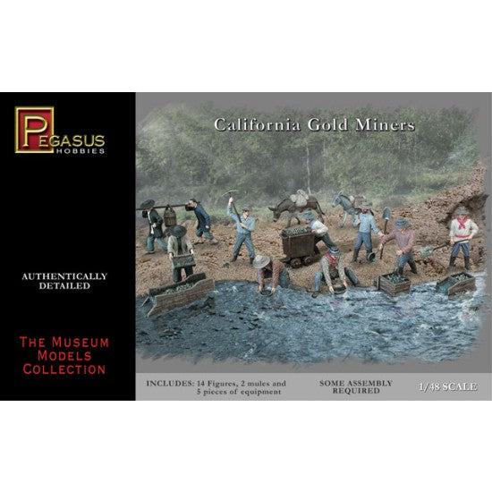 Pegasus 7007 California Gold Miners 1:48 package showing a painted prospecting scene
