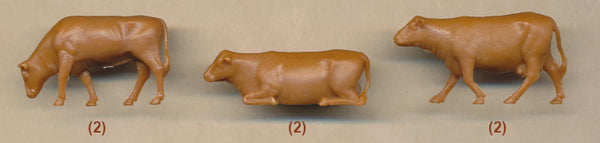 Pegasus 7052 unpainted cattle figures, three poses with two of each included