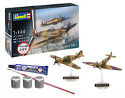 Revell 73771 1:144 starter set box, painted aircraft examples and included supplies