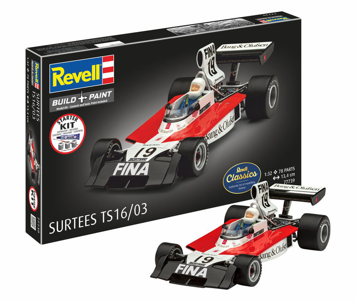 Revell 77739 1:32 starter set box and assembled painted race car example