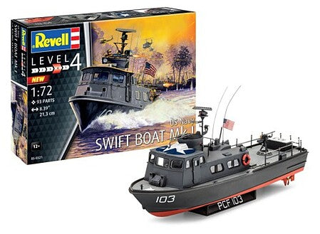 Revell 85-0321 U.S. Navy Swift Boat 1:72 model kit packaging and assembled example