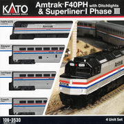 N Amtrak F40PH & Superliner Phase III 4-Unit Set (106-3530) exact product view 1