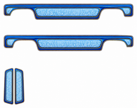 Sunset Boulevard — Cobalt & Ice Blue — actual printable decal artwork; two opposite sides and paired hood panels, enlarged preview