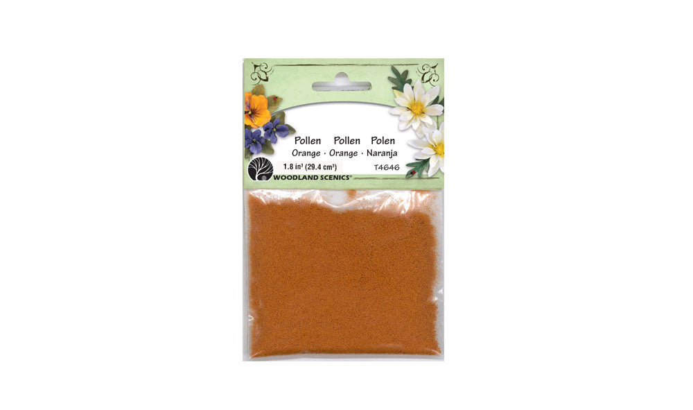 Woodland Scenics T4646 Orange Paper Flower Pollen labeled 1.8 cubic inches