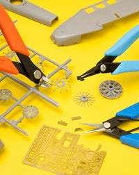 Xuron TK3200 tools demonstrated on plastic and photo-etched model parts; model materials are not included