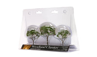 Woodland Scenics TR3525 Gum Trees, manufacturer package containing three model trees.