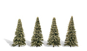 Woodland Scenics TR3569 Blue Needle Trees, four ready-made model evergreens.
