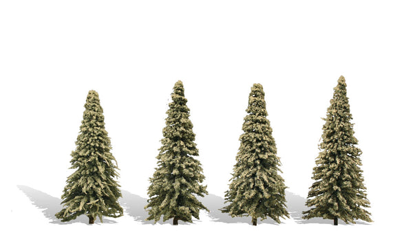 Woodland Scenics TR3569 Blue Needle Trees, four ready-made model evergreens.