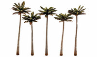 Woodland Scenics TR3598 Palm Trees, manufacturer photograph of five model palms.