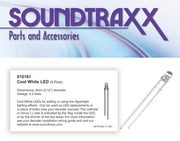 SoundTraxx 810161 cool-white LED with manufacturer dimensions and polarity information