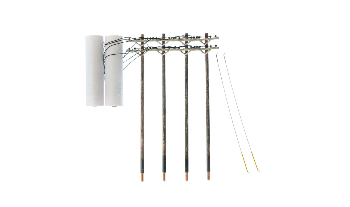 Woodland Scenics US2266 actual four poles, line spool and guy wires