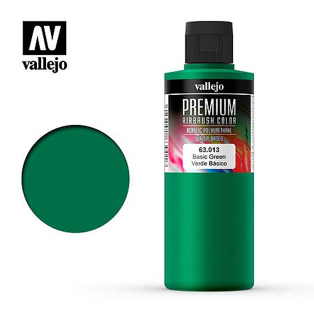 Vallejo Premium Basic Green 63.013 acrylic paint, 200 ml bottle and color sample