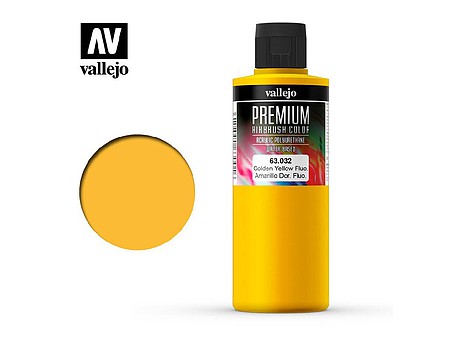 Vallejo Premium Fluorescent Golden Yellow Airbrush Paint 200 ml product photograph