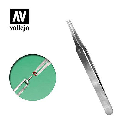 Vallejo T12007 flat rounded stainless steel tweezers, 120 mm.