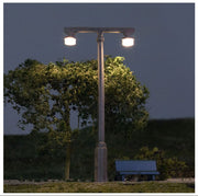 Woodland Scenics JP5676 Just Plug Twin Lamp Street Lights HO scale application photograph, scenery sold separately